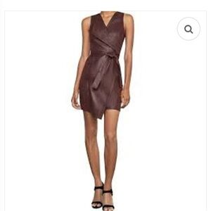 BCBGMAXAZRIA Layla Asymmetric Faux Leather Ponte Dress Chocolate
Size xs